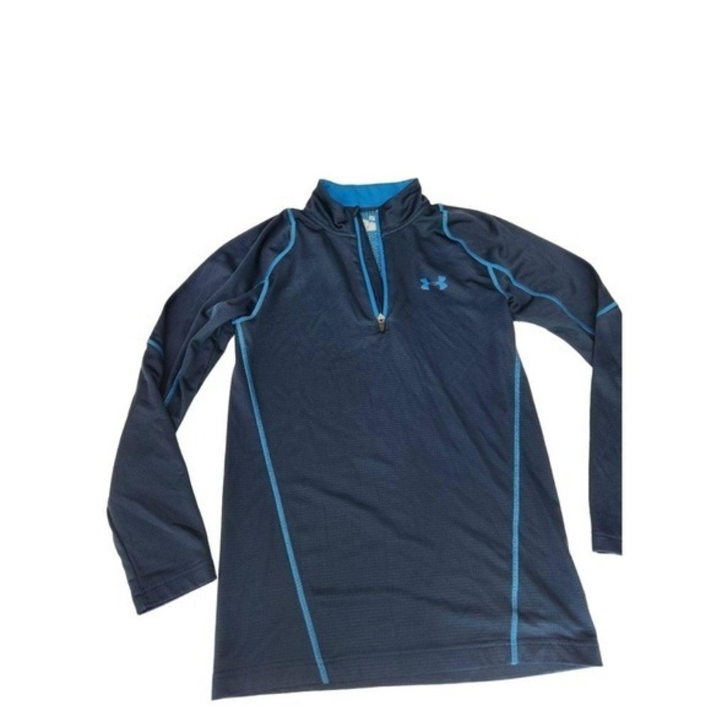 Under Armour ColdGear Mens Small‎ Navy Blue Cyan 1/4 Zip Pullover 1248937 Fitted